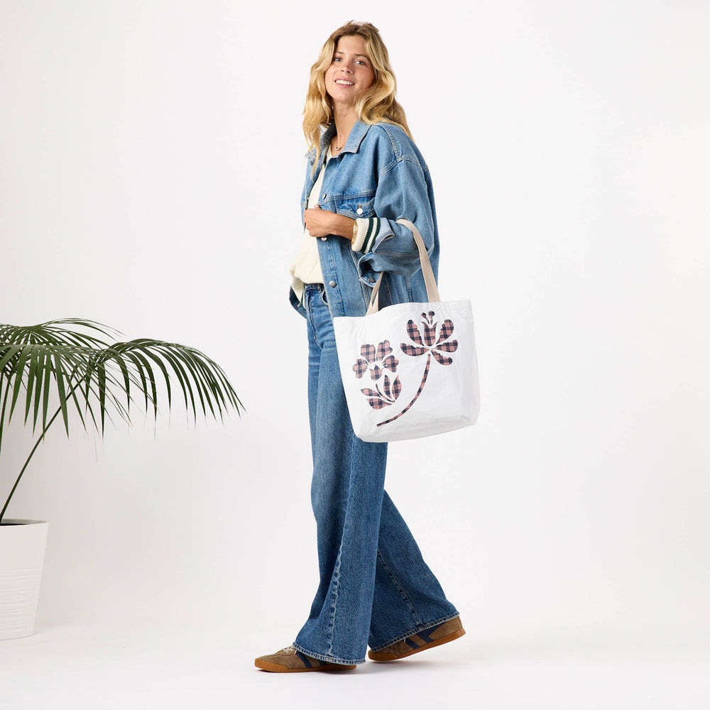 Reversible Open Top Tote - Floral Check