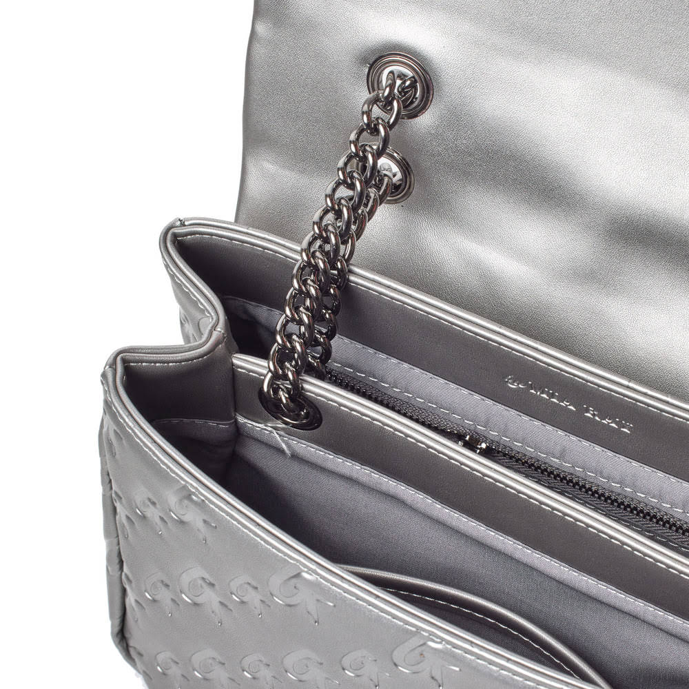 Medium Vegan Leather Flap Crossbody Bag - Platinum