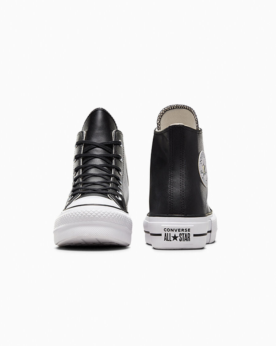Leather Platform High Top Sneaker - Black - Black/Black/White