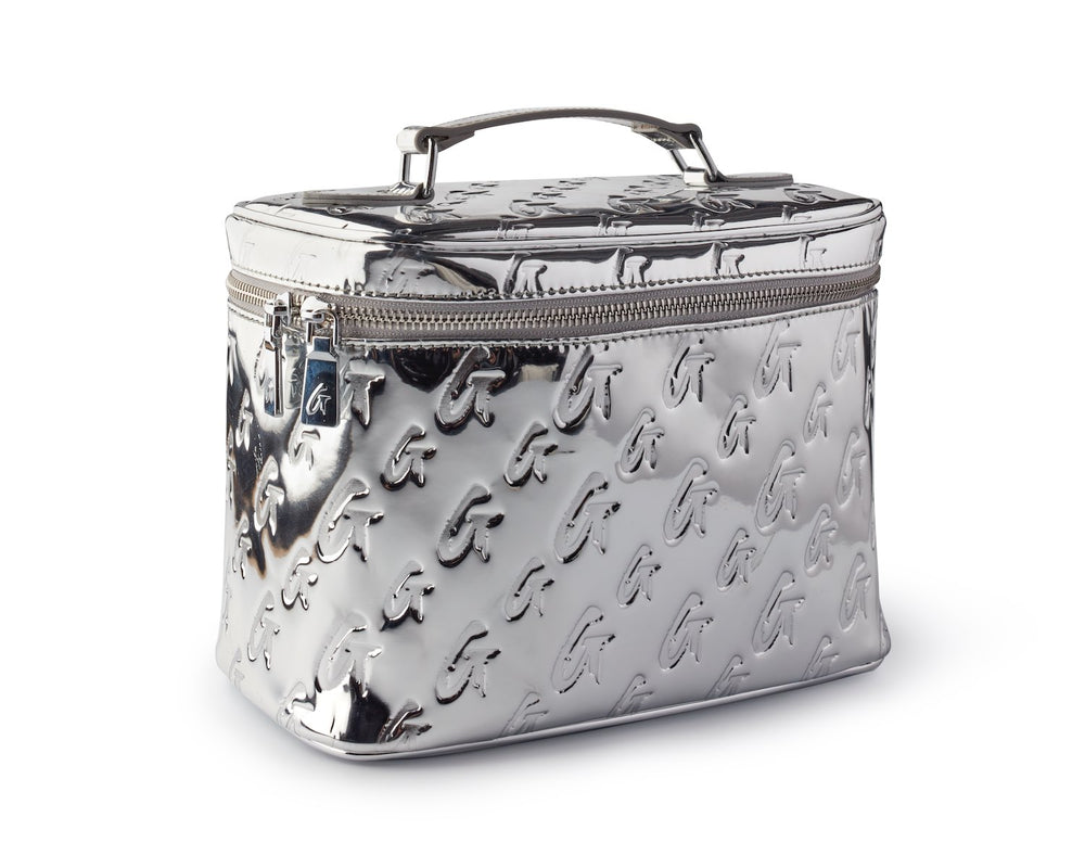 Large Metallic Vegan Leather Toiletry Bag - Silver