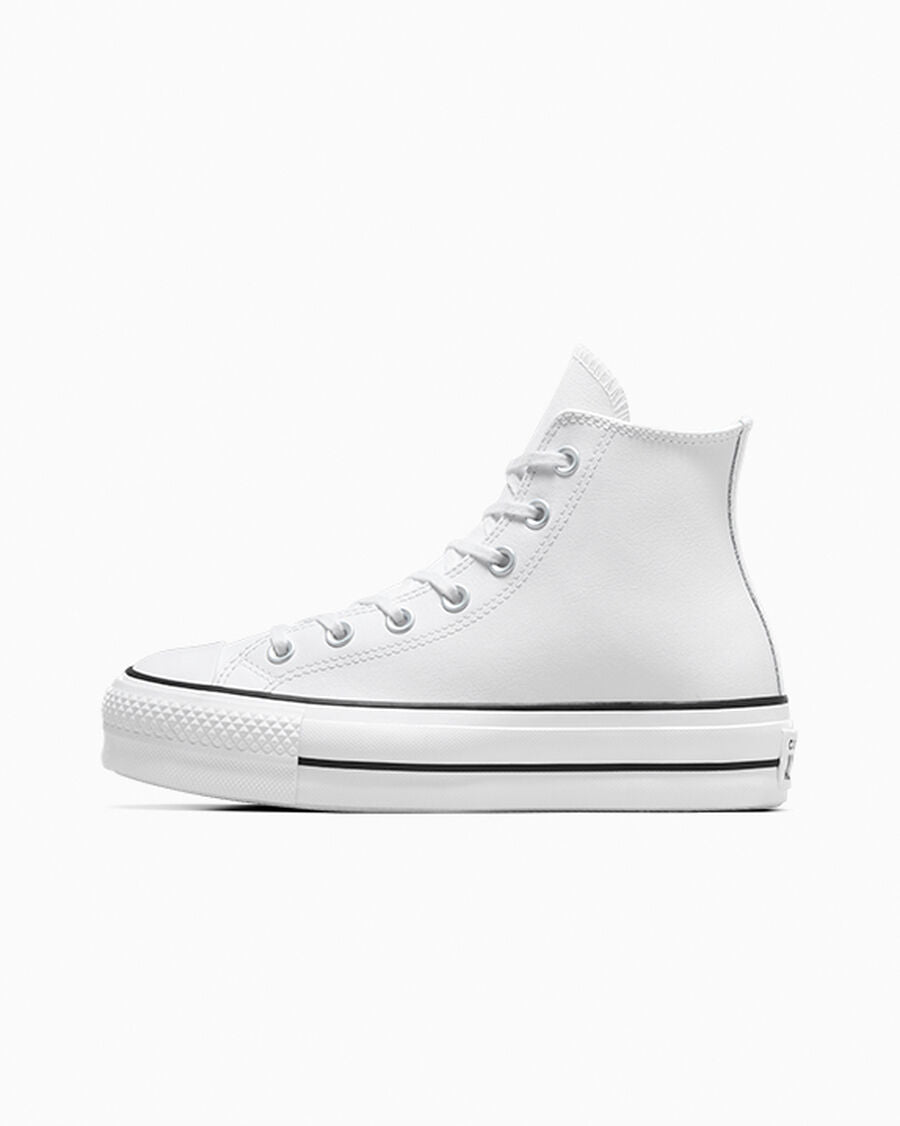 Leather Platform High Top Sneaker - Black - White/Black/White