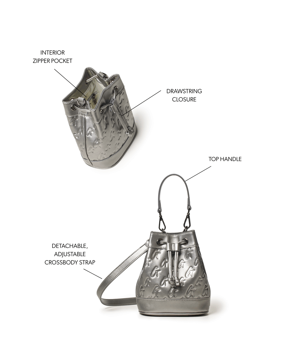 Mini Vegan Leather Bucket Bag - Platinum