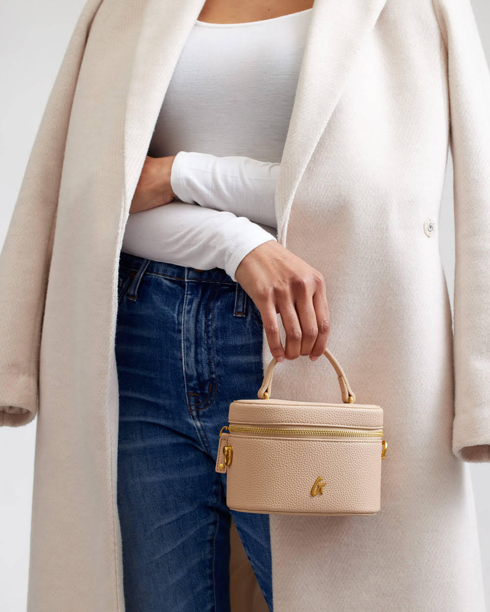 Mini Textured Vegan Leather Vanity Bag - Nude