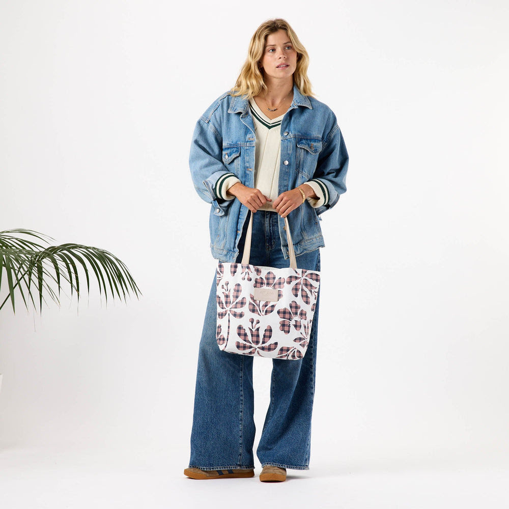 Reversible Open Top Tote - Floral Check