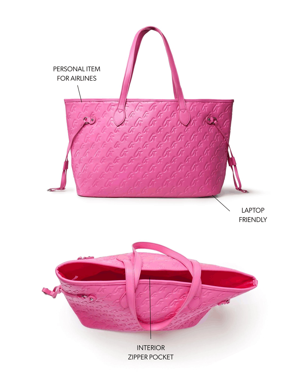 Vegan Leather Laptop Tote - Hot Pink