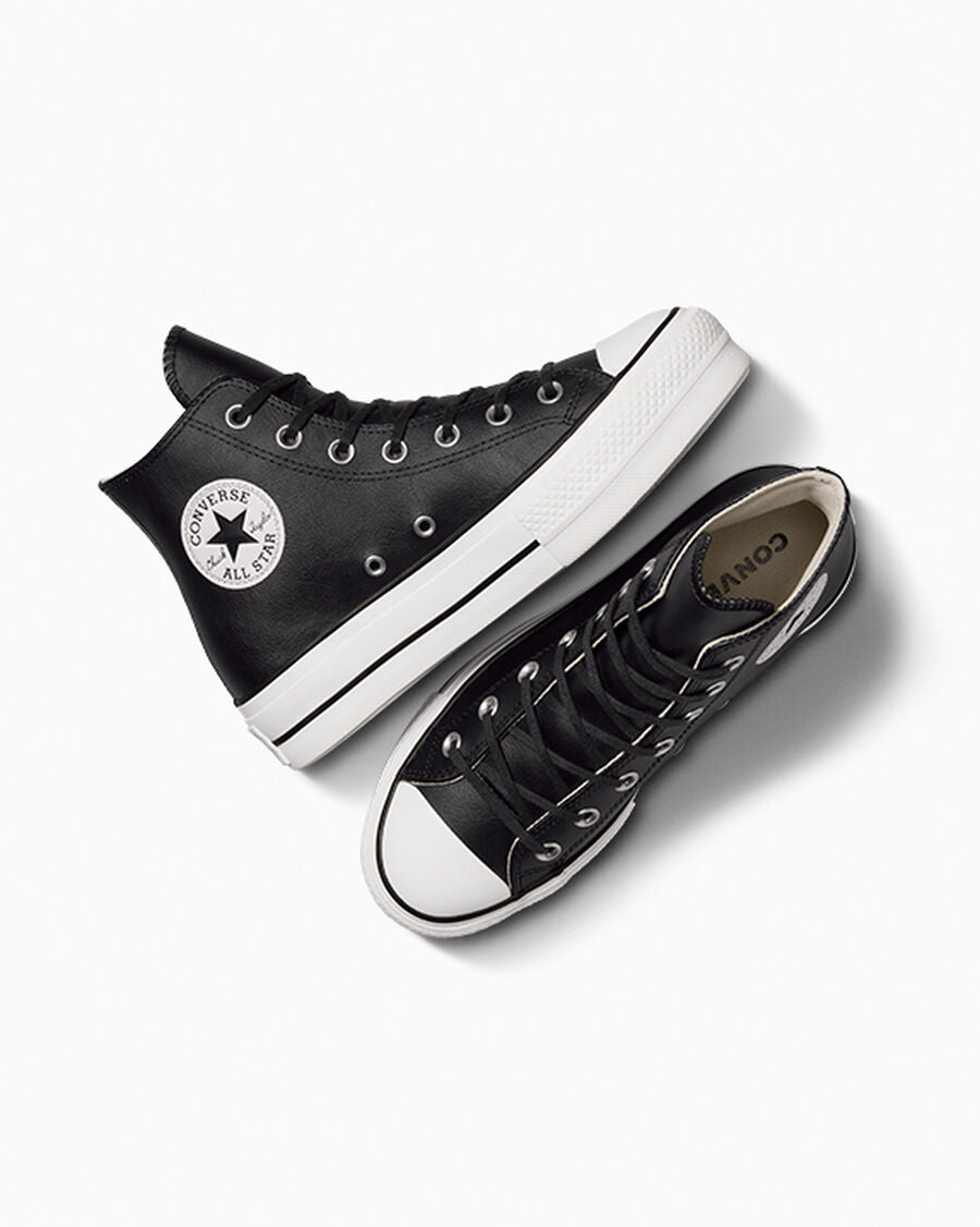 Leather Platform High Top Sneaker - Black - Black/Black/White