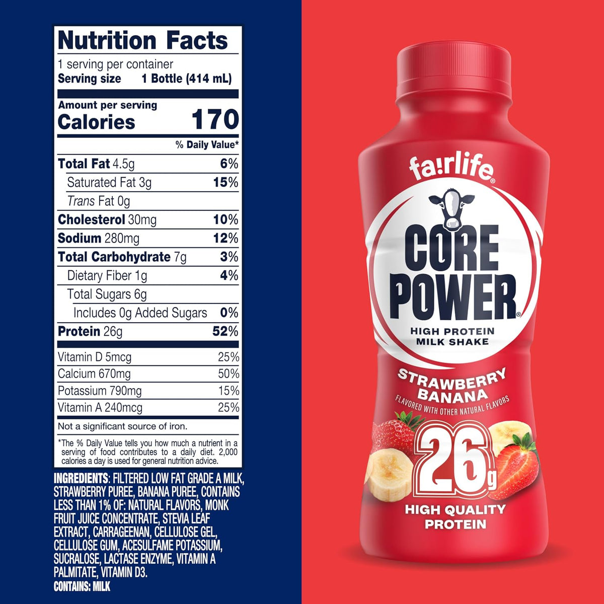 Strawberry Banana Protein Milk Shake, 14 oz, 12 Pack