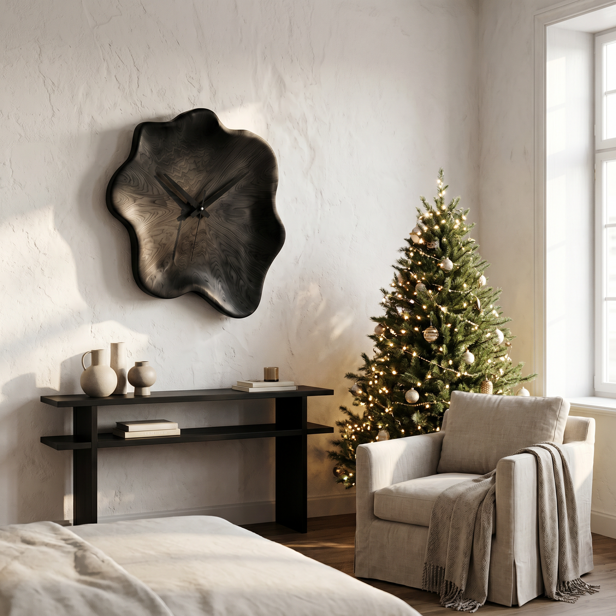 Organic Wooden Wall Clock with Natural Live Edge Design for Living Room and Entryway - view 4