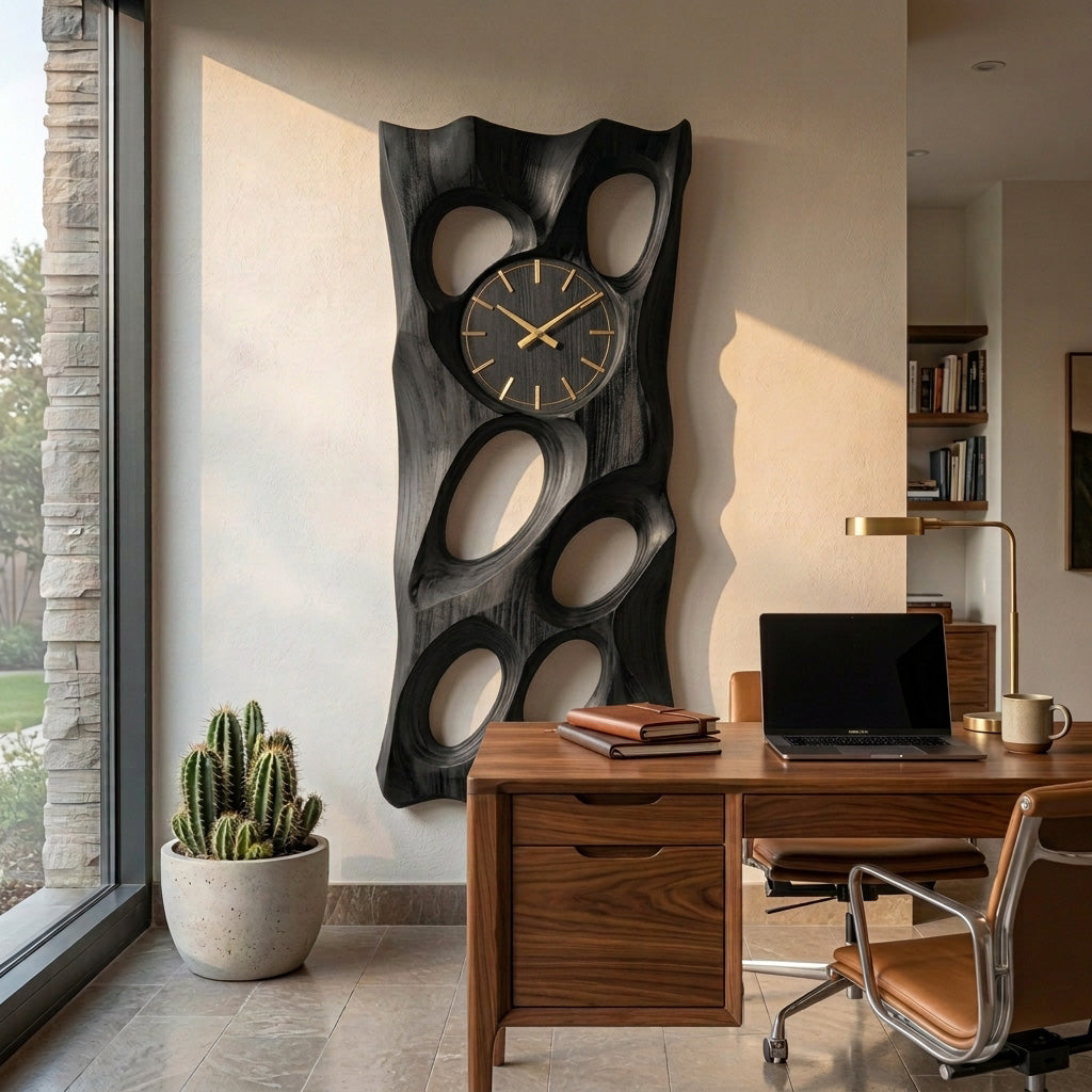 Wooden Wall Clock with Openwork Geometric Design - view 4