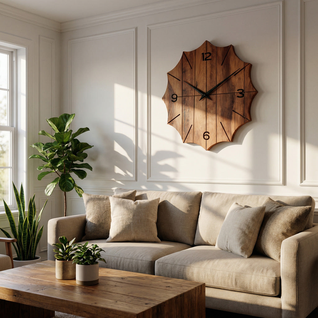 Organic Wooden Wall Clock, Handcrafted Solid Wood Floating Minimalist Timepiece - view 6