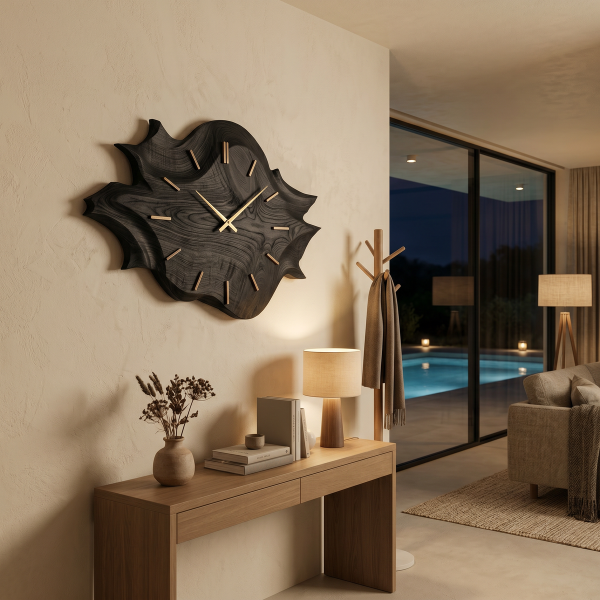 Artistic Wooden Wall Clock, Modern Abstract Carved Wood Clock - view 4