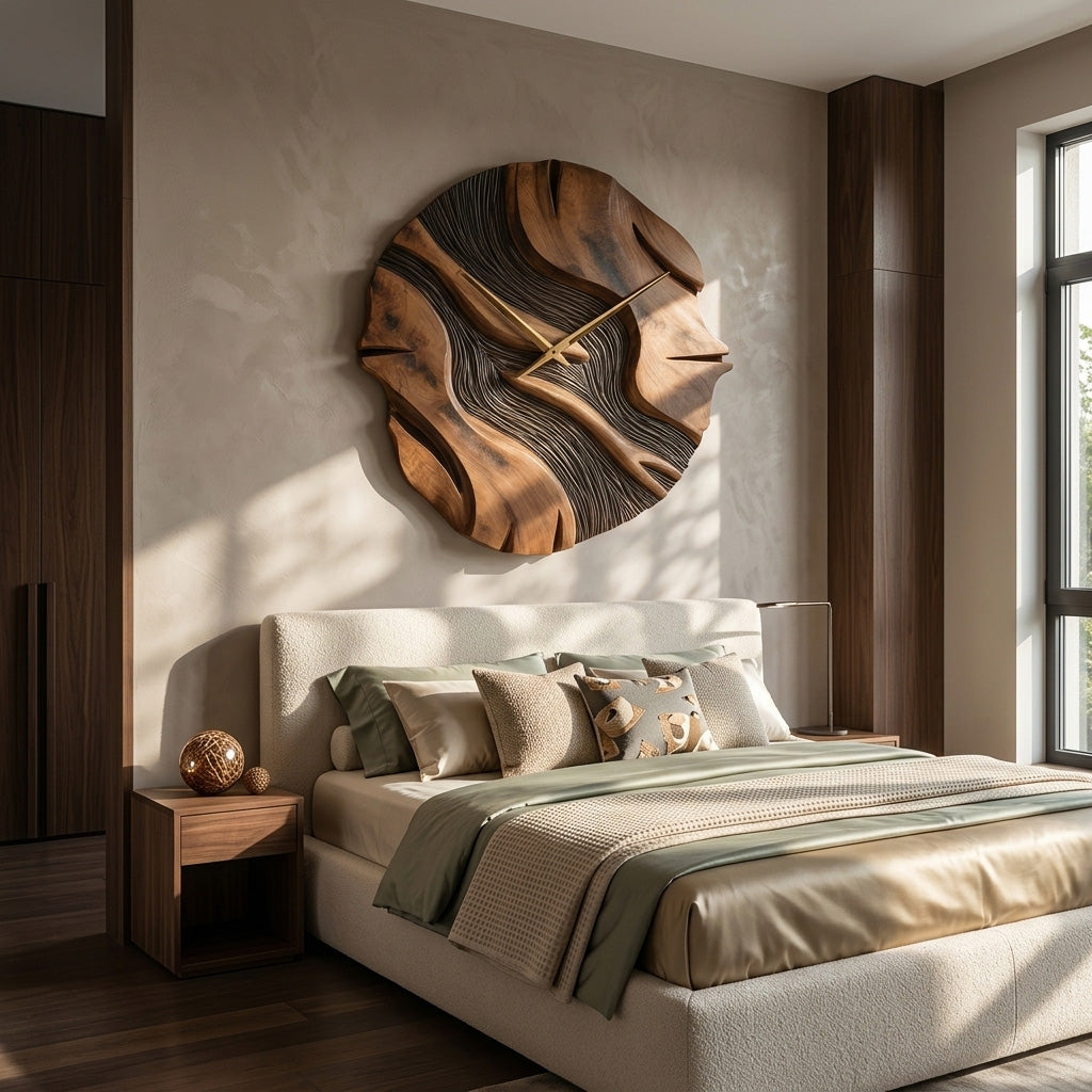 Organic Sculptural Wooden Wall Clock, Modern Abstract Hand-Carved Wood Clock - view 5