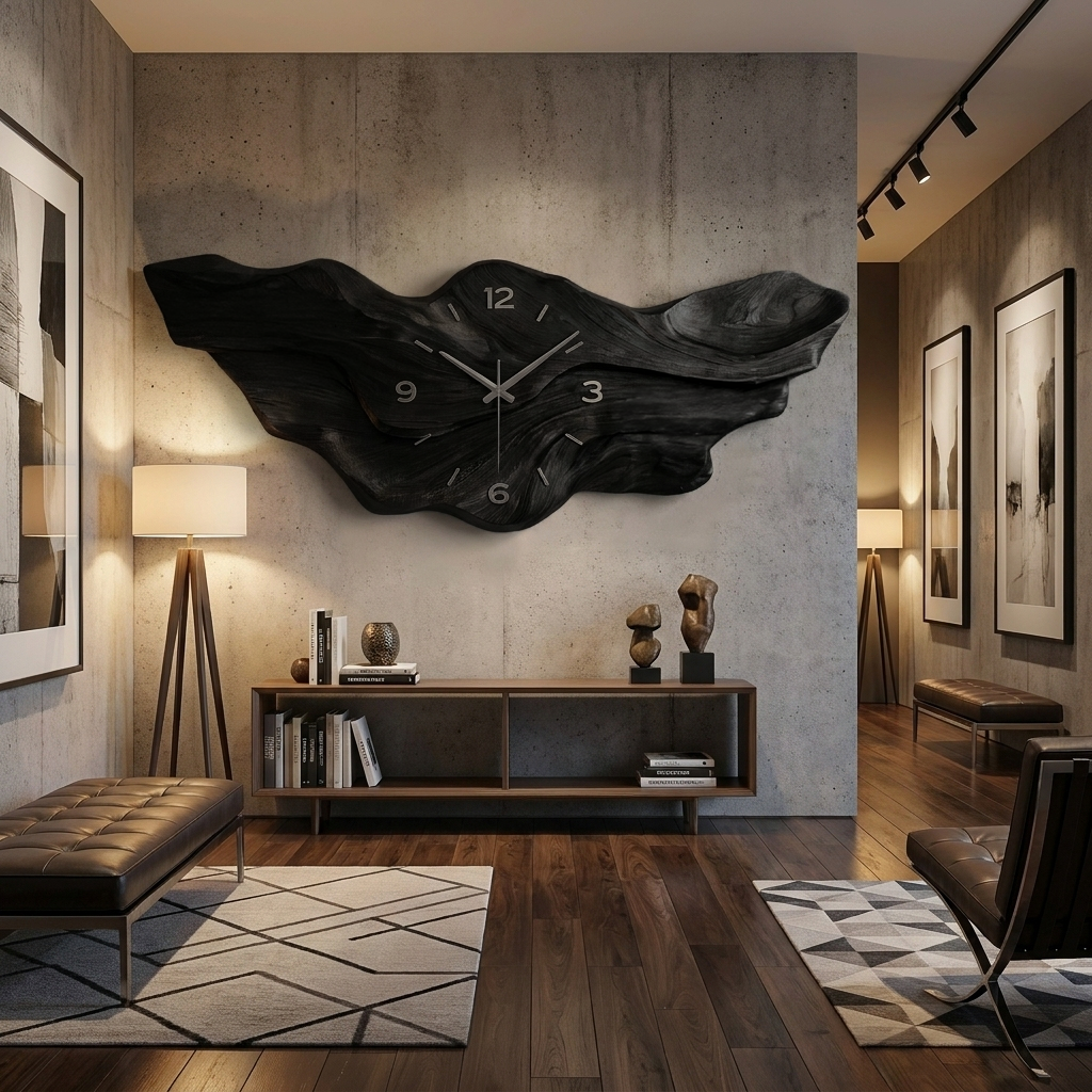 Modern Wooden Wave Wall Clock for Living Room Decor - view 4