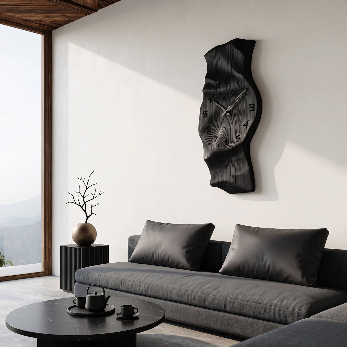 Contemporary Wall Clock, Unique Vertical Abstract Wooden Clock - view 3