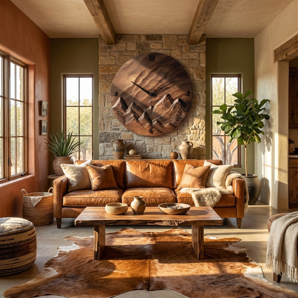 Rustic Wood Landscape Wall Clock, Handcrafted Nature Inspired Wooden Timepiece - view 5