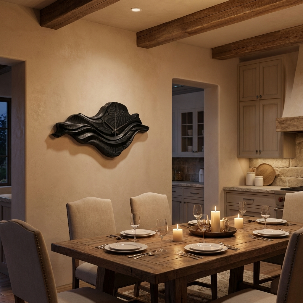 Contemporary Wooden Wall Clock with Unique Wave Sculpture for Home - view 4