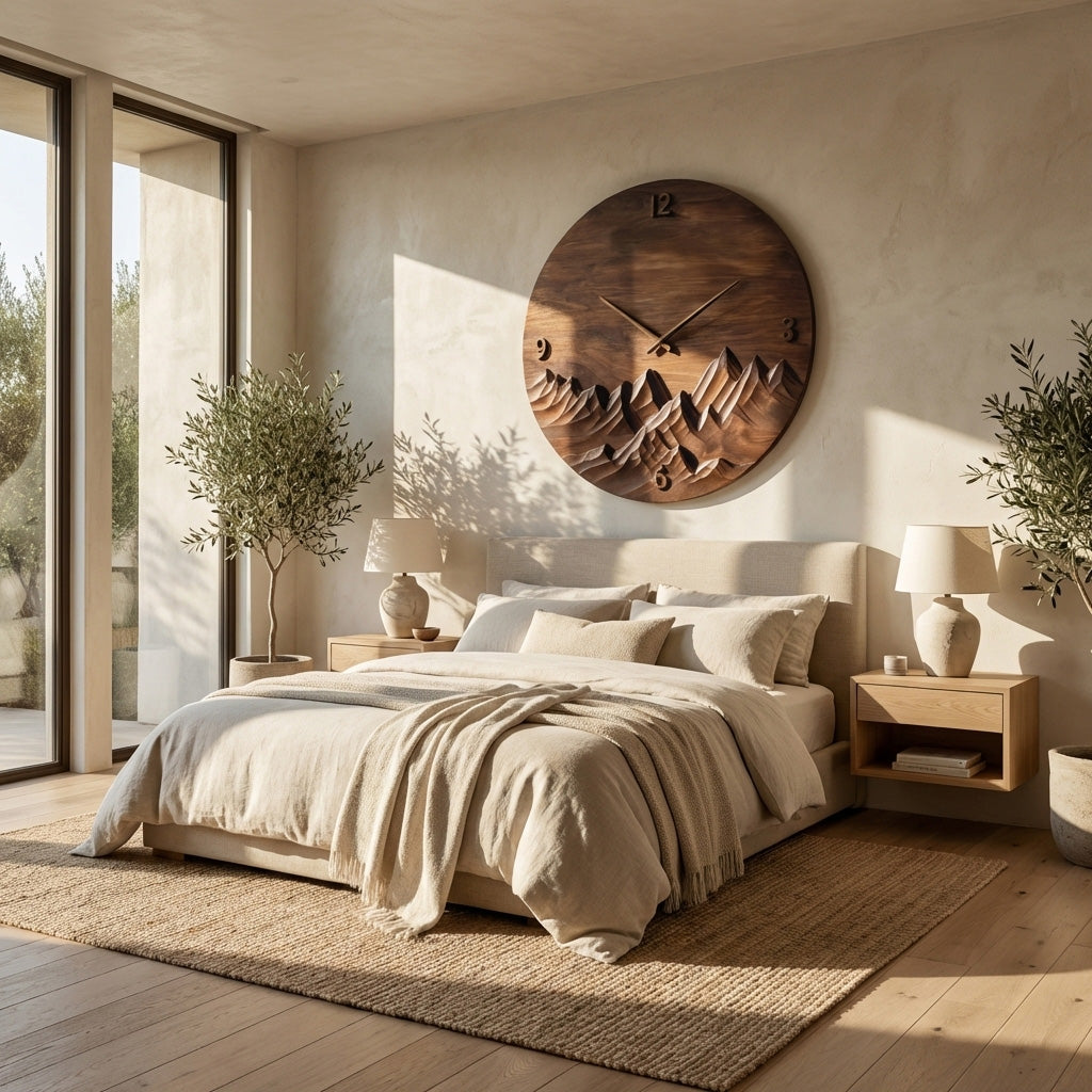 Modern Wall Clock Mountain Landscape, Handcrafted Wooden Hanging Art Timepiece - view 5