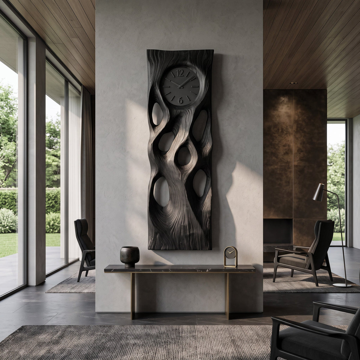 Modern Wooden Wall Clock Vertical Design for Living Room - view 3