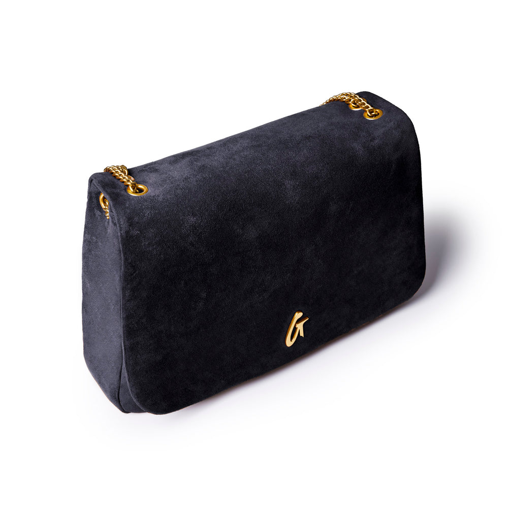 Large Vegan Suede Flap Laptop Bag - Black