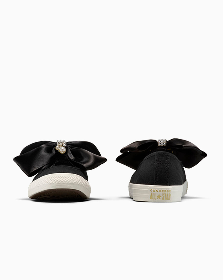 Women's Canvas Ballet Flat With Charms - Black - Black/Egret/Gold