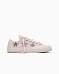 Canvas Low Top Sneaker With Silver Stars - Natural Ivory/Dull Silver