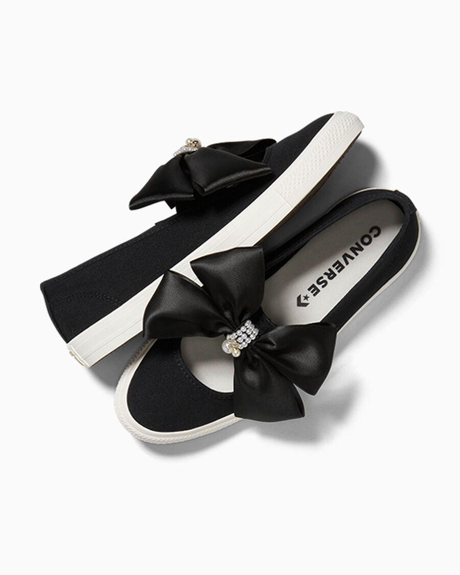 Women's Canvas Ballet Flat With Charms - Black - Black/Egret/Gold