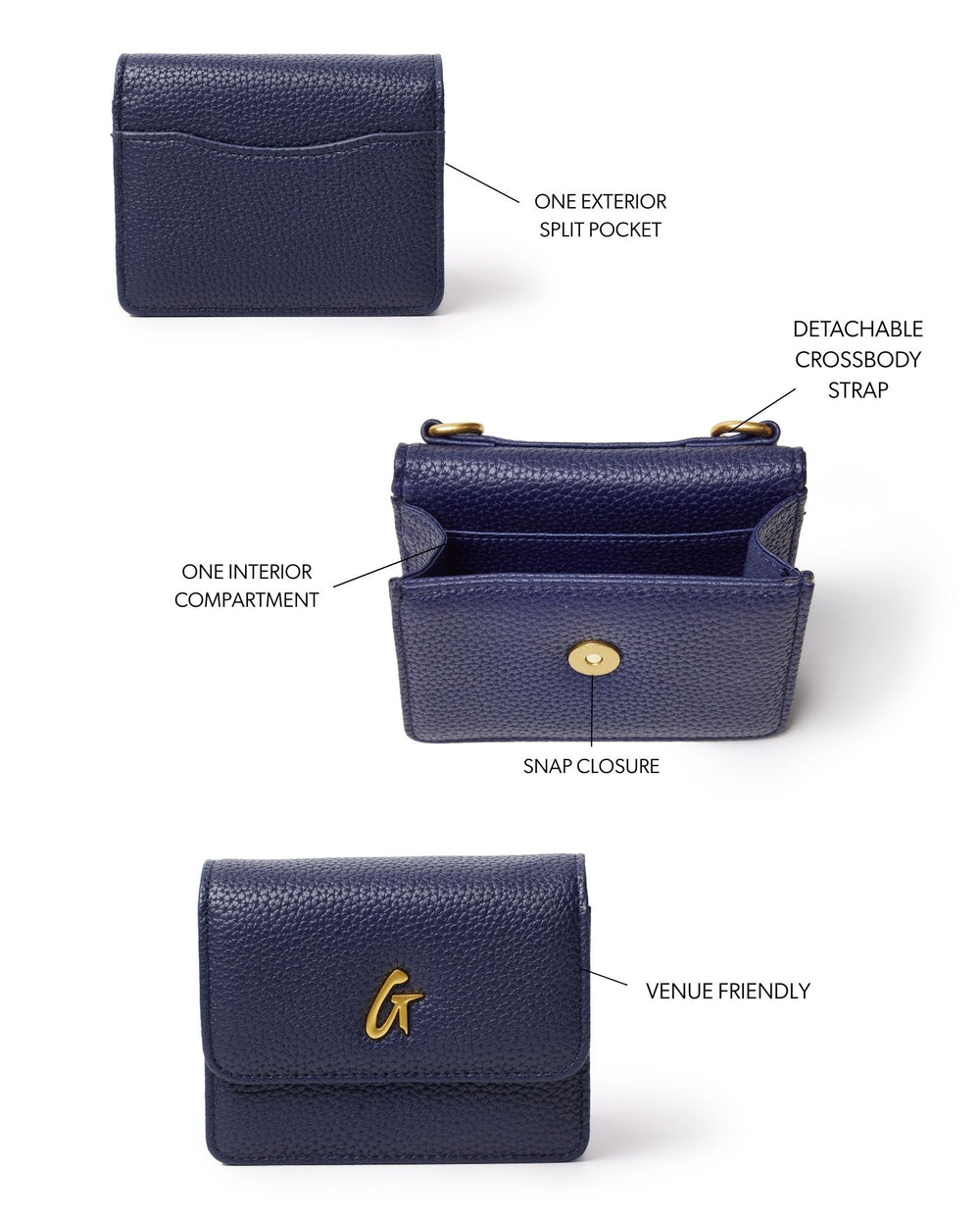 Mini Vegan Leather Wallet Crossbody - Navy