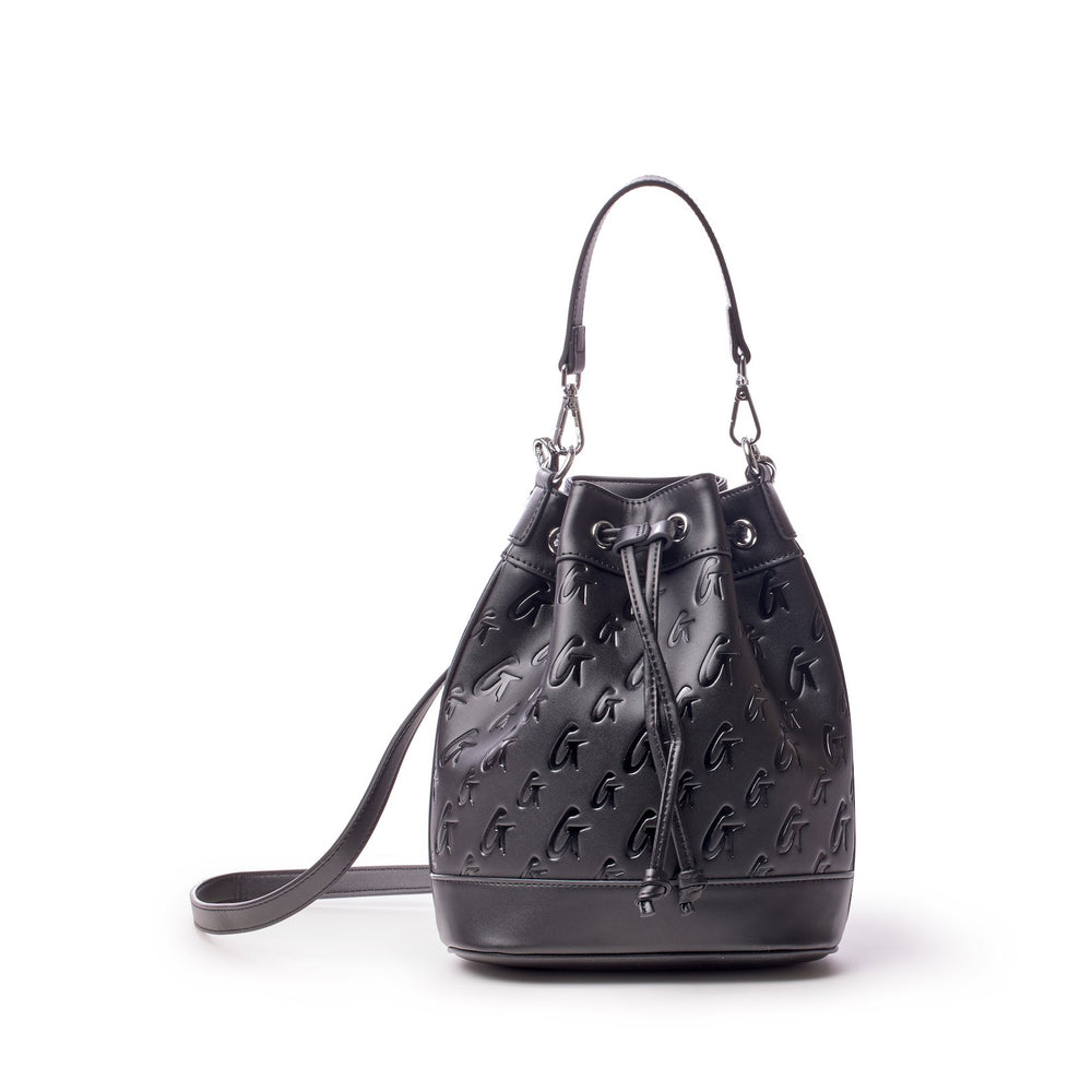 Medium Vegan Leather Bucket Bag - Black