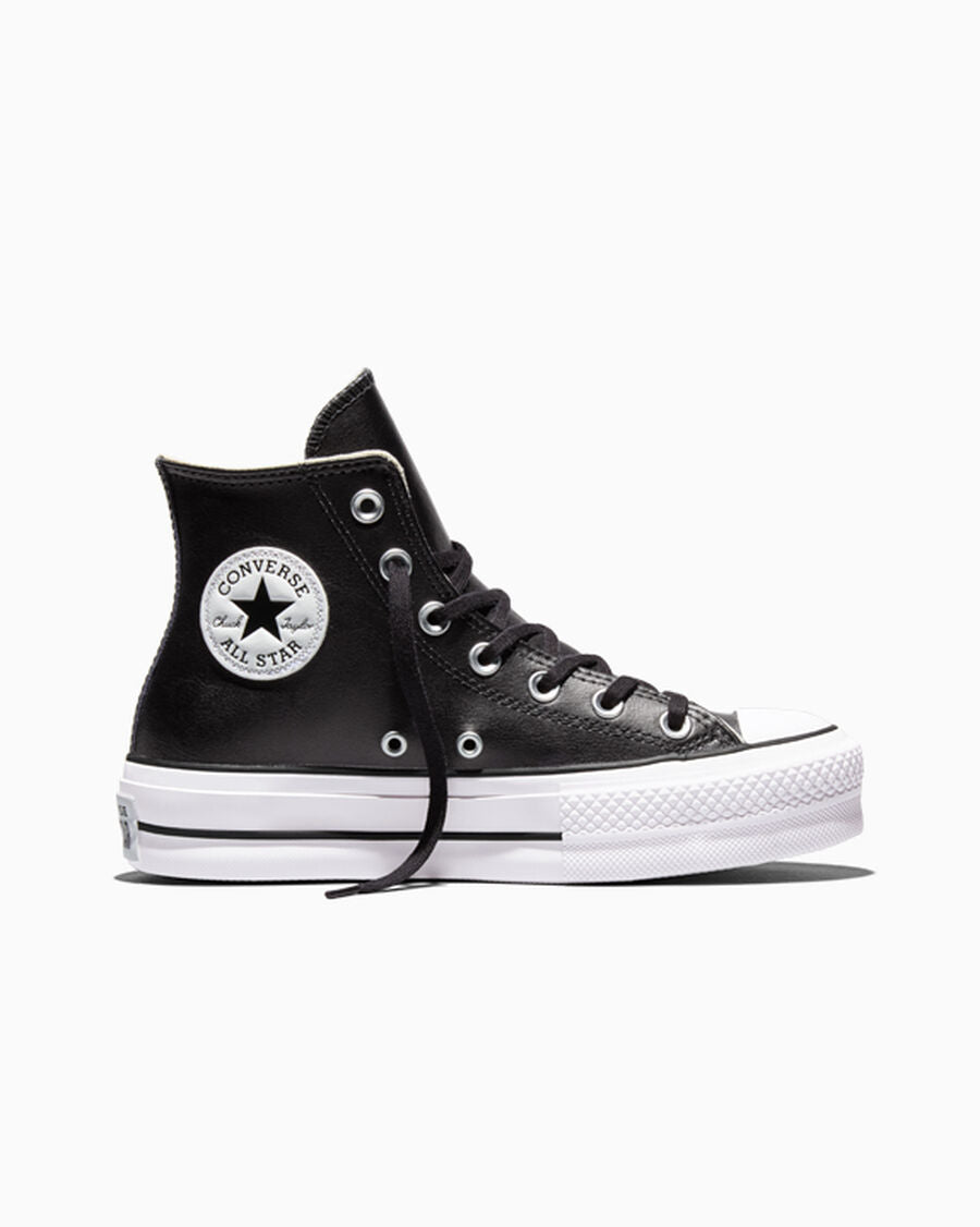 Leather Platform High Top Sneaker - Black - Black/Black/White