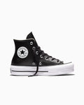 Leather Platform High Top Sneaker - Black - Black/Black/White