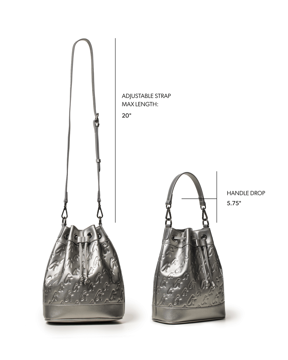 Medium Vegan Leather Bucket Bag - Platinum