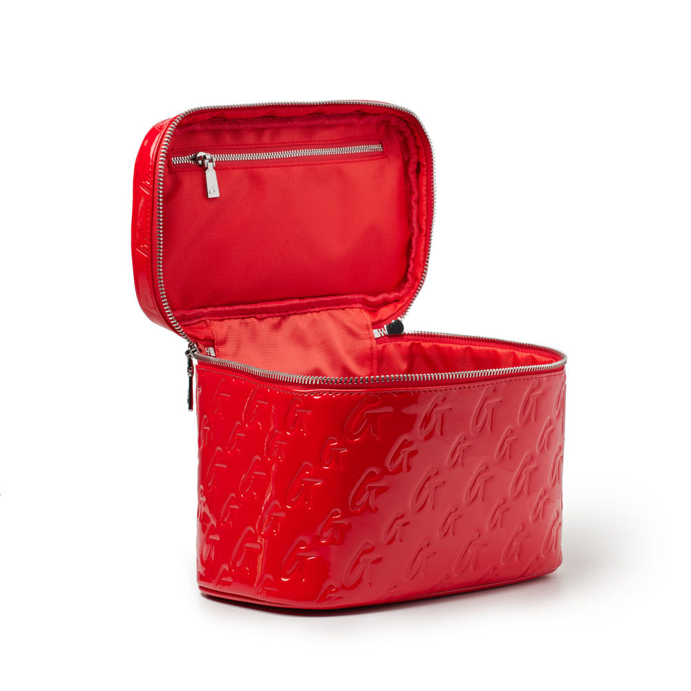 Large Vegan Leather Toiletry Bag - Mirror Red