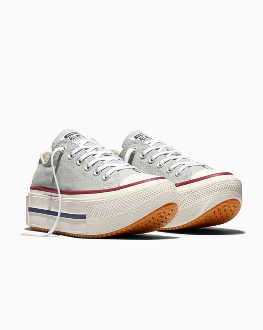 Double-Stack Canvas Platform Low Top Sneaker - Grey Area/Egret/Garnet