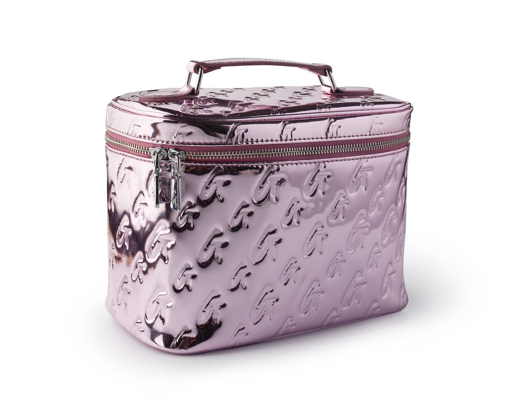 Large Metallic Vegan Leather Toiletry Bag - Pink