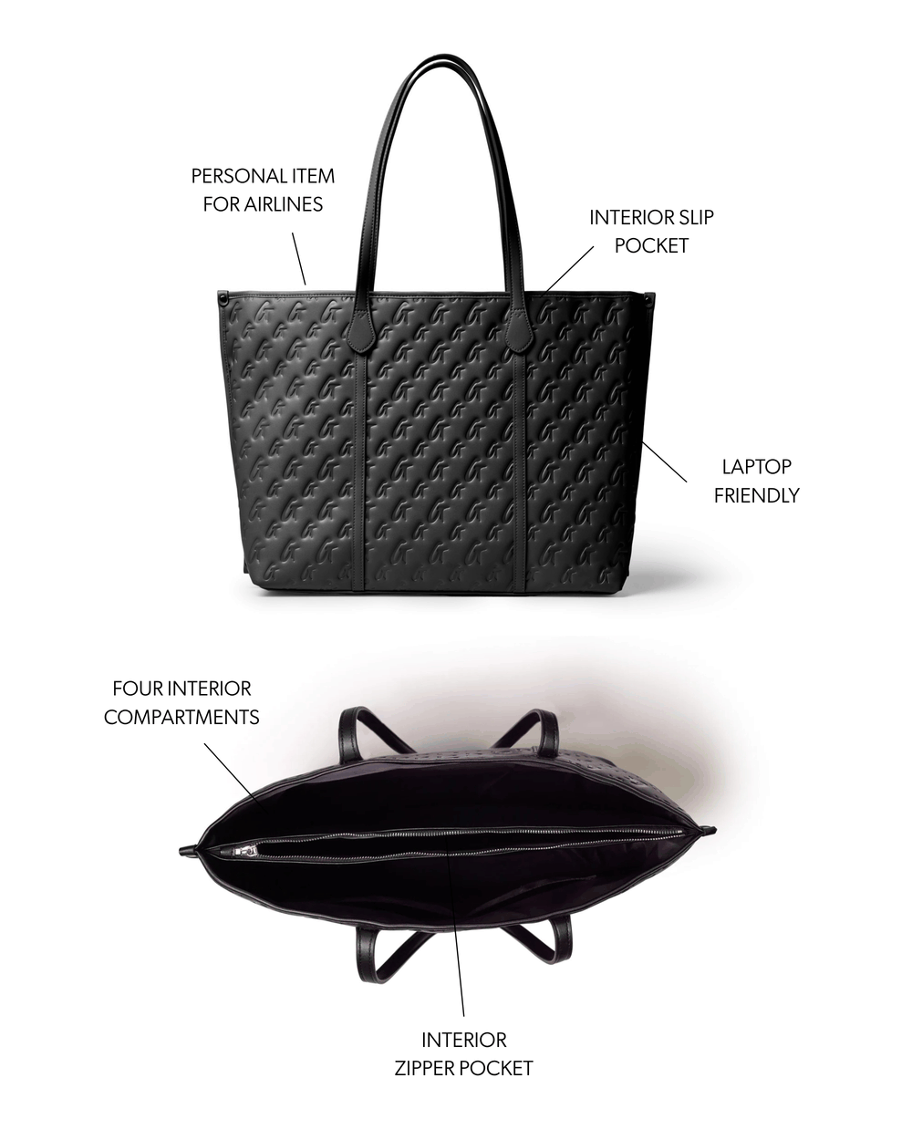 Extra Large Vegan Leather Laptop Tote - Black