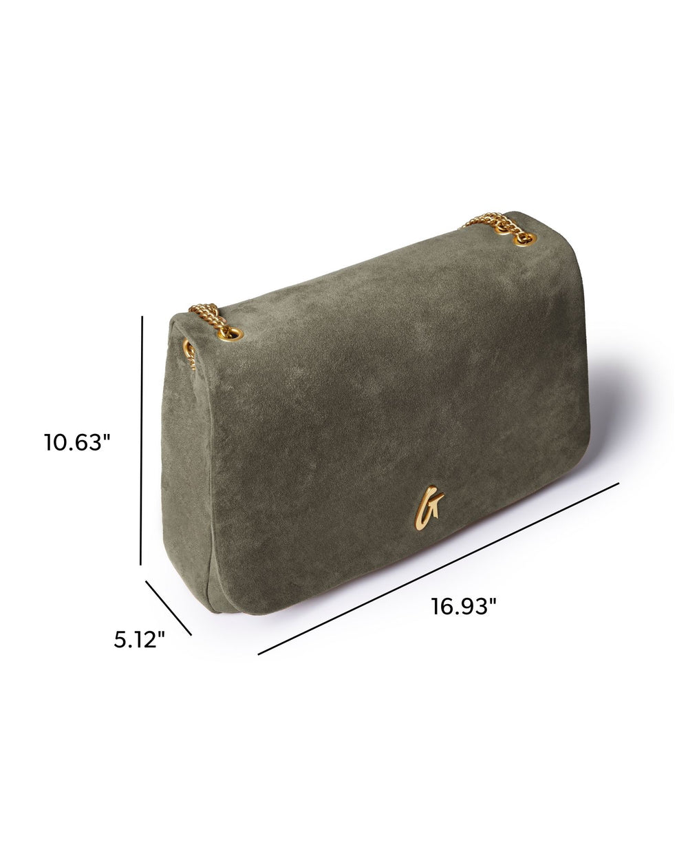 Large Vegan Suede Flap Bag - Olive Green