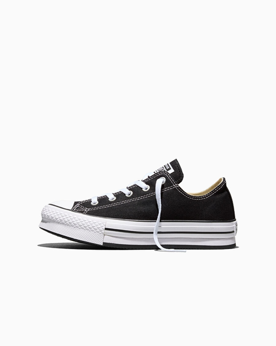 Kids Canvas Platform Low Top Sneaker - Black - Black/White/Black