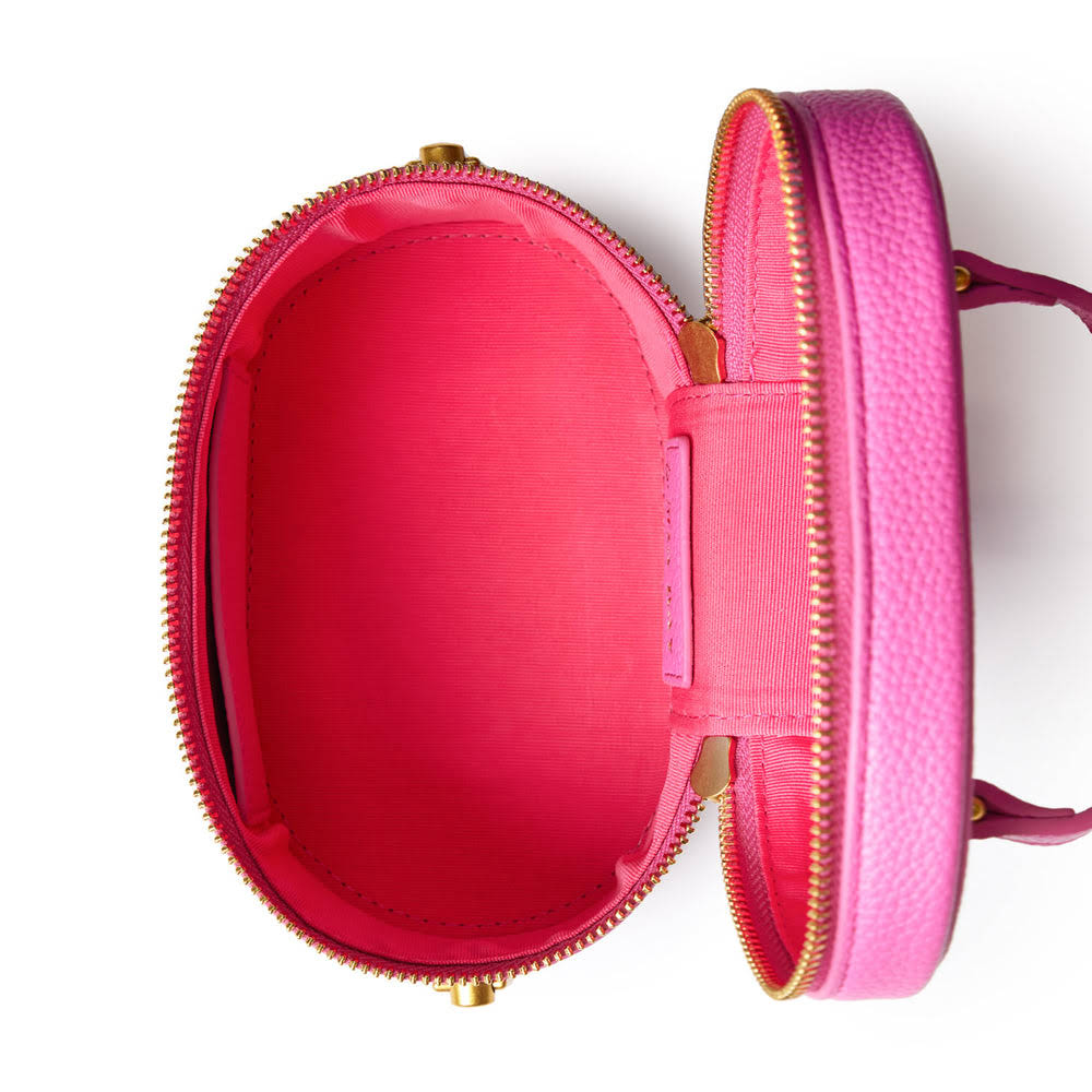 Mini Textured Vegan Leather Vanity Bag - Hot Pink