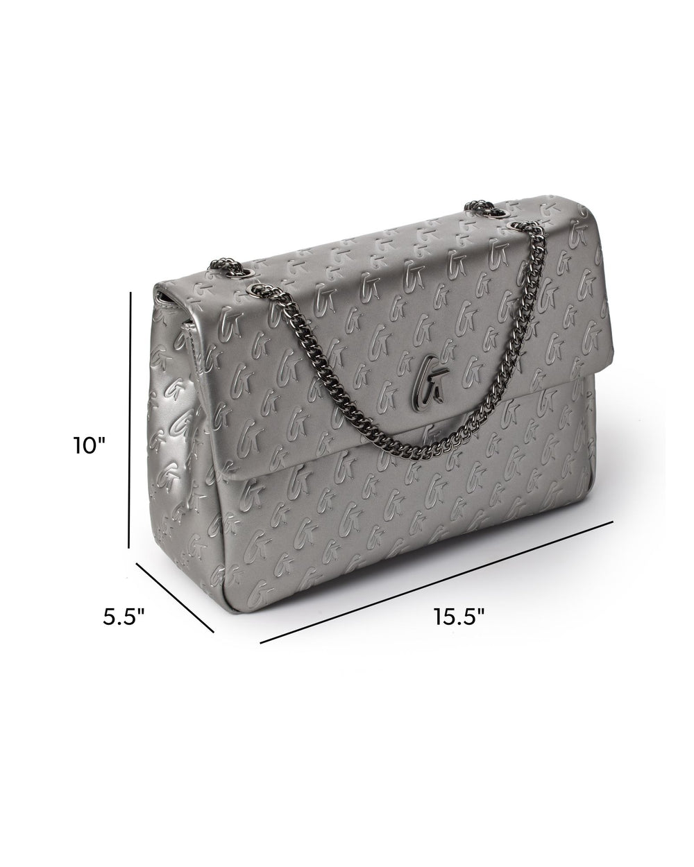 Large Vegan Leather Flap Bag - Platinum