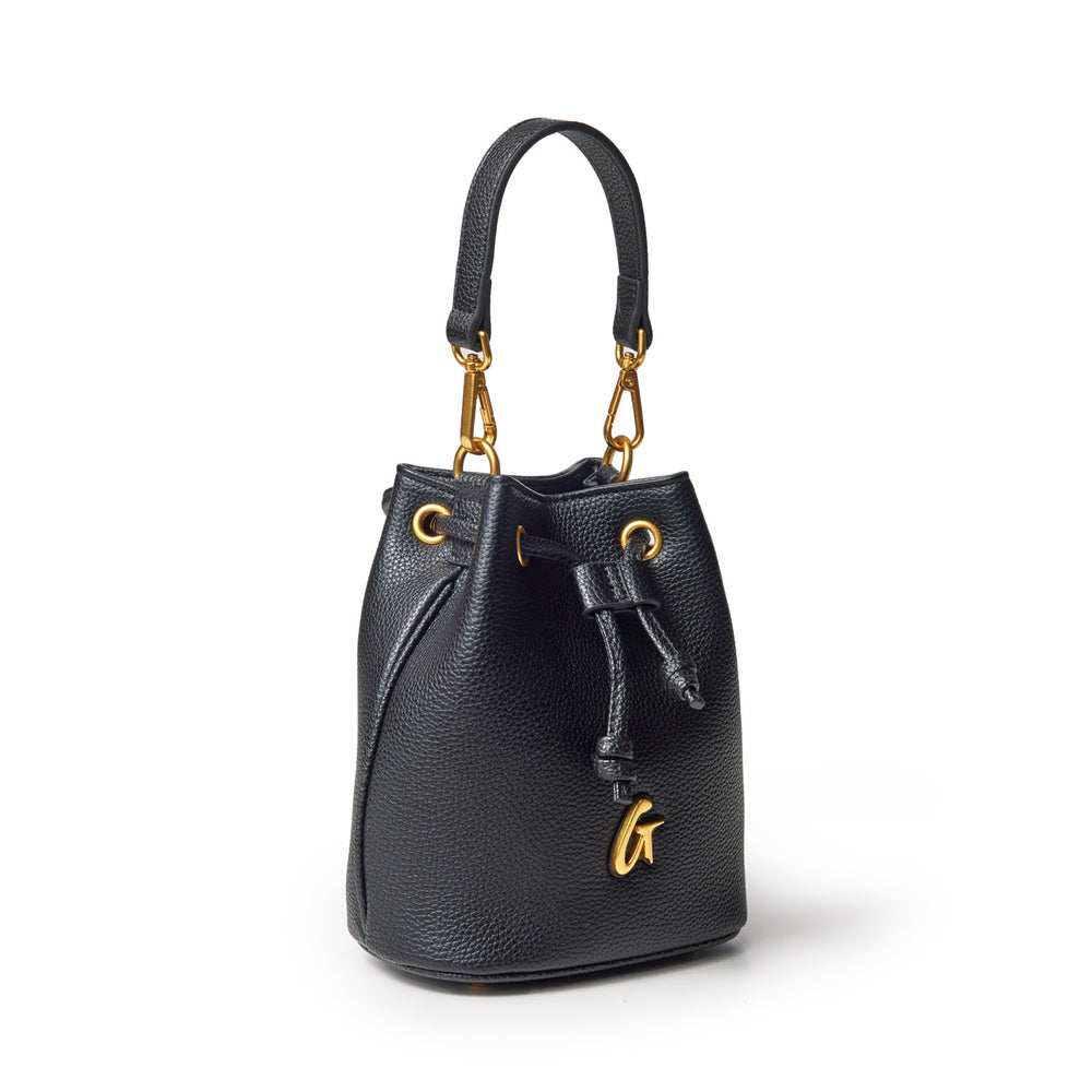 Mini Vegan Leather Bucket Bag - Black