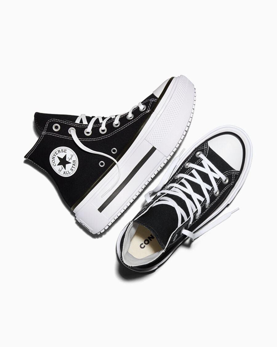 Double-Stack Canvas Platform High Top Sneaker - Black/White/Black