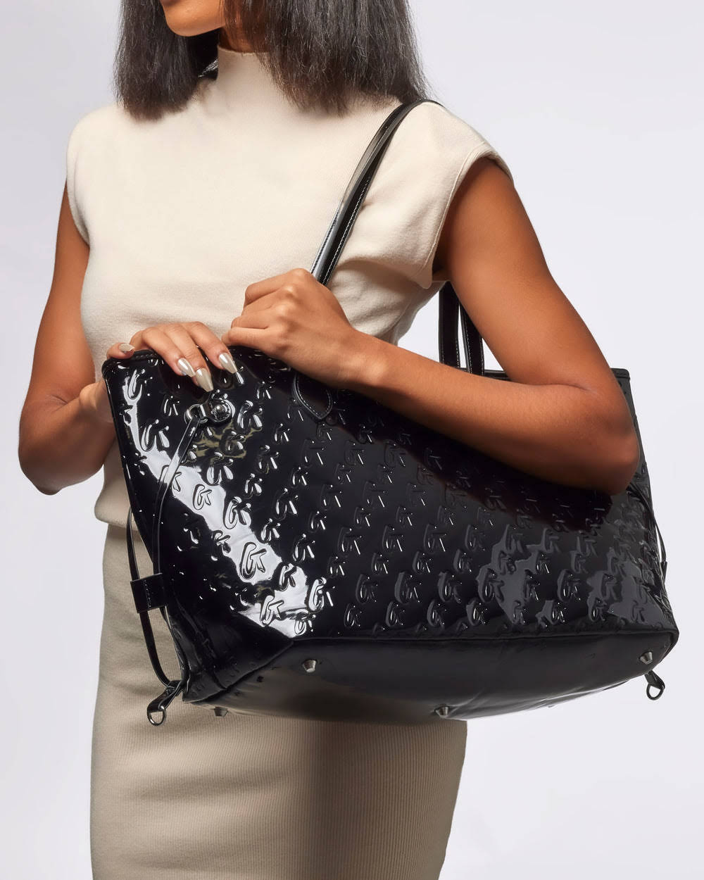 Vegan Leather Laptop Tote With Wristlet - Black