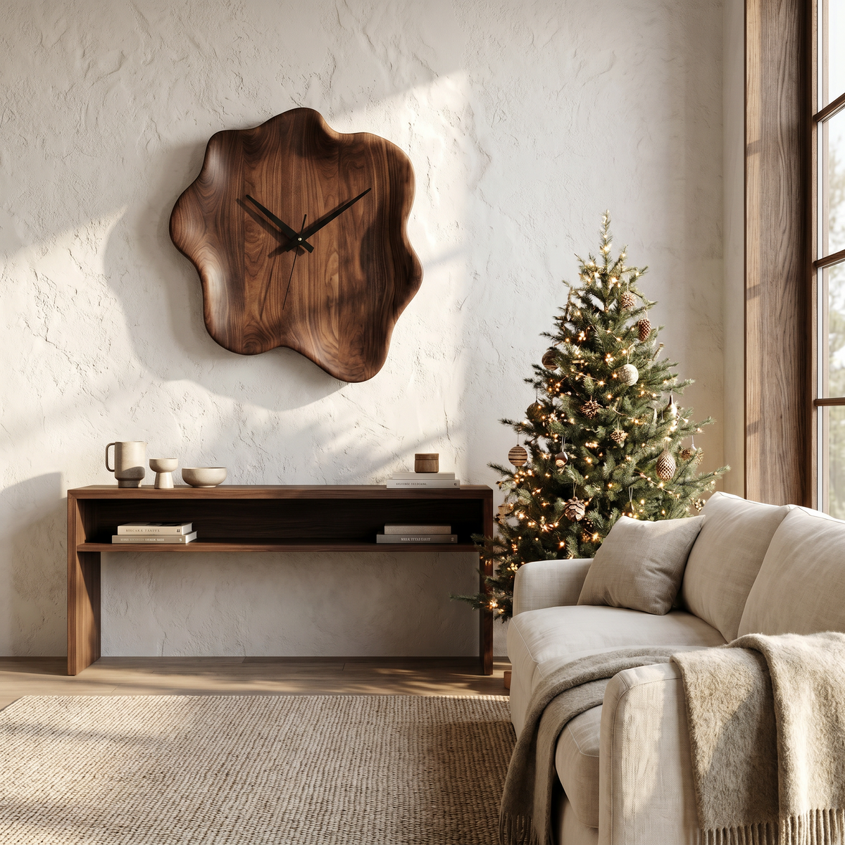 Organic Wooden Wall Clock with Natural Live Edge Design for Living Room and Entryway - view 7