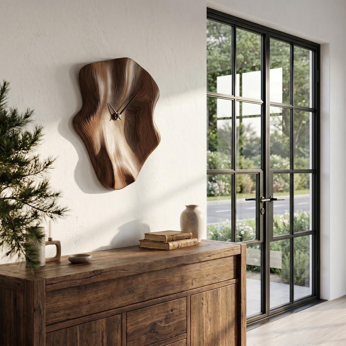 Nature Inspired Wood Wall Clock with Artistic Live Edge Form for Living Room - view 7