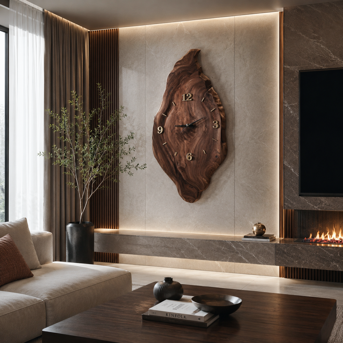 Rustic Wall Clock with Live Edge Design, Handcrafted Organic Solid Wood Silent Round - view 7
