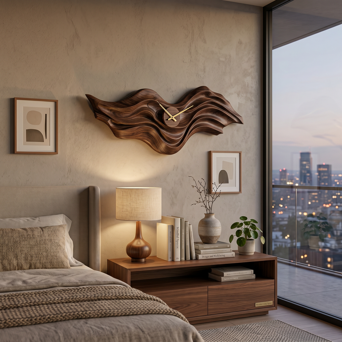Organic Wood Wall Clock with Wave Sculpture for Living Interior - view 7