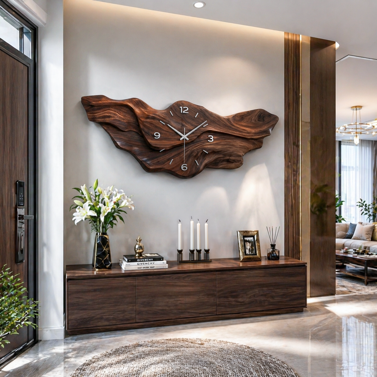 Modern Wooden Wave Wall Clock for Living Room Decor - view 7