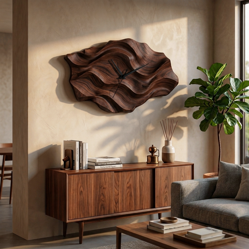 Artistic Wooden Wall Clock, Wavy Design Modern Abstract Wood Clock - view 7