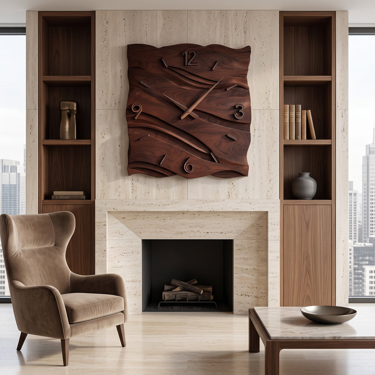 Organic Modern Wood Wave Wall Clock, Handcrafted Solid Wooden Wavy Artistic - view 6