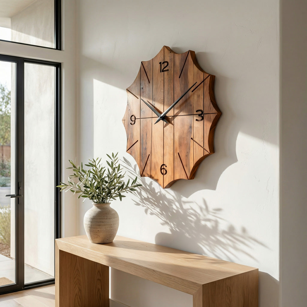 Organic Wooden Wall Clock, Handcrafted Solid Wood Floating Minimalist Timepiece - view 5